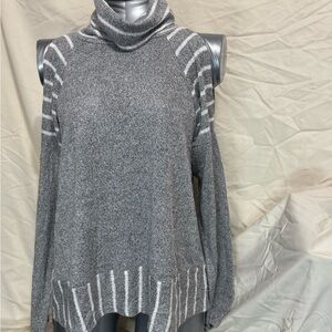Gray Striped Turtleneck Sweater
